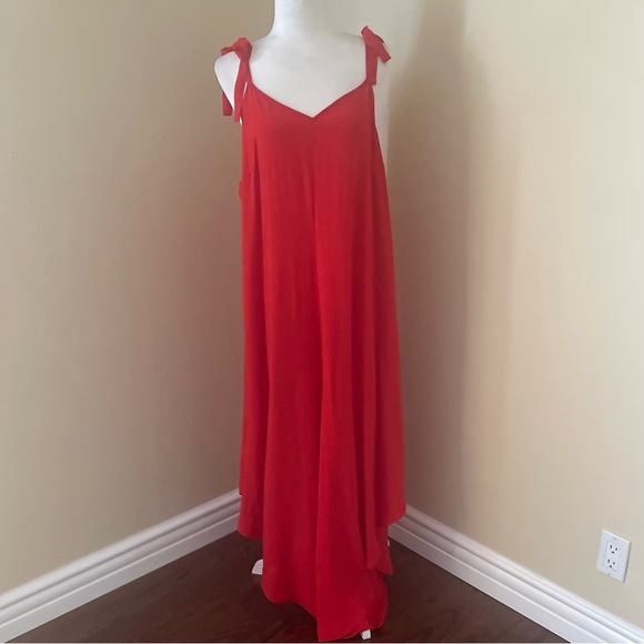 ❤️Vince Camuto Floral Tie Shoulder Jumpsuit Lobster Red - Picture 5 of 9